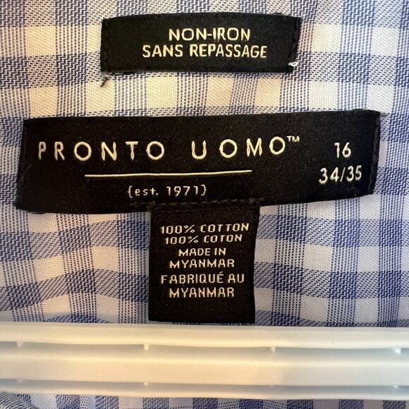 Pronto Uomo Mens Blue Check Button-Down - Non-Iron Luxury (16 - 34/35) - Picture 2 of 9